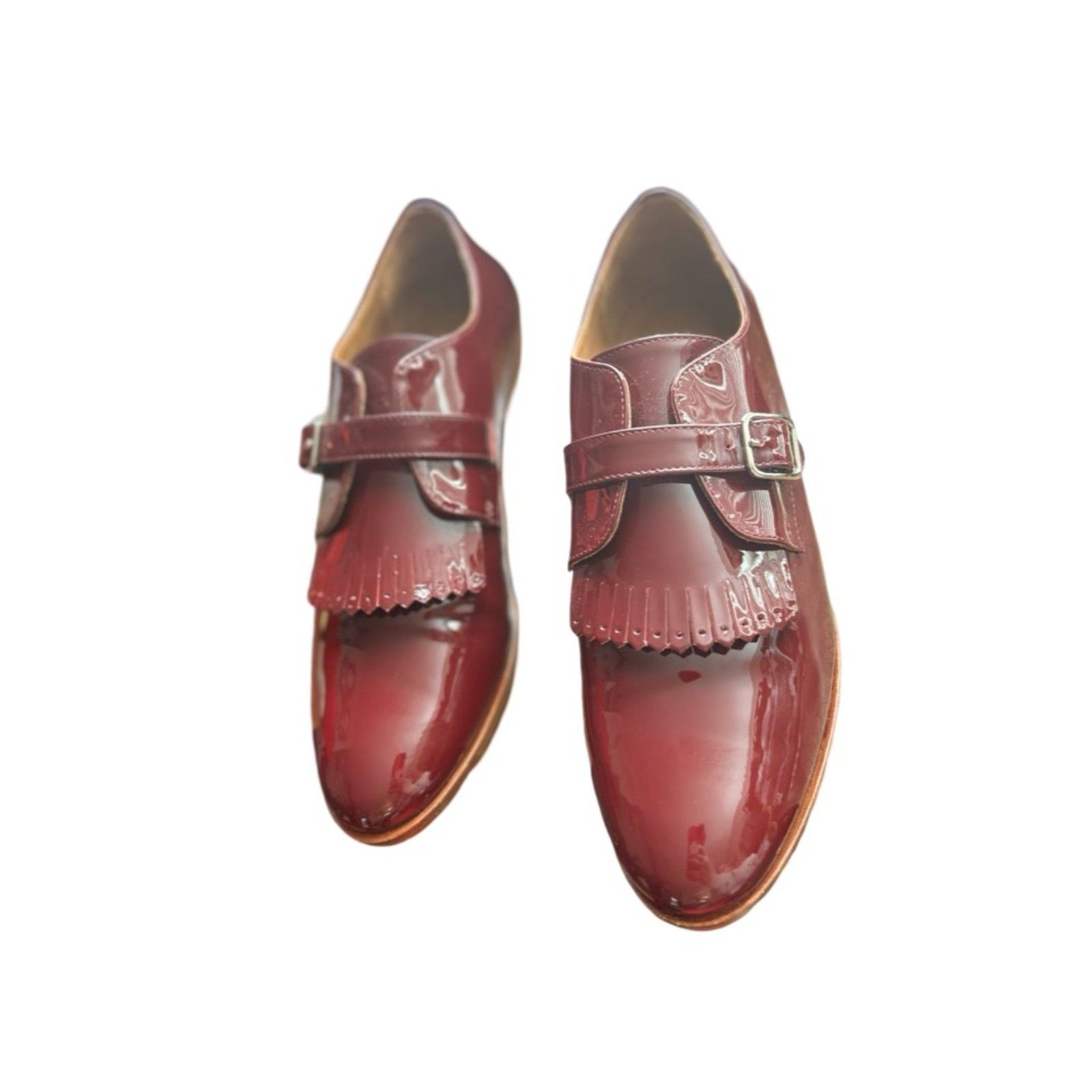 Designer French Red Patent Leather Classic Buckle Derby Shoes